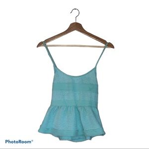 Double Zero Aqua Raw Hem Ruffle Top